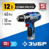 ЗУБР 12 В, 40 Н·м, без АКБ (тип Т7), дрель-шуруповерт, Профессионал (DL-121)