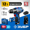 ЗУБР 12 В, 40 Н·м, 2 АКБ тип Т7 (2 А·ч), дрель-шуруповерт + LED фонарь, кейс, Профессионал (DL-121-22F)