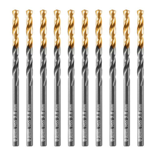 Сверло по металлу, 3,8 мм, HSS-Tin, Golden Tip, 10 шт. Denzel