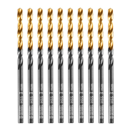 Сверло по металлу, 3 мм, HSS-Tin, Golden Tip, 10 шт. Denzel
