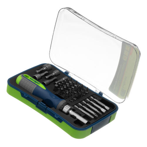 Отвертка реверсивная с набором бит и торцевыми головками, 35 шт, CrV Сибртех